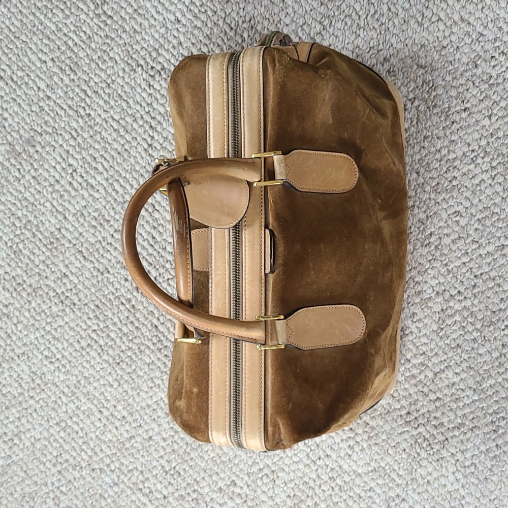 GUCCI suede travel bag, vintage, large rectangular satchel, rare - Picture 2 of 16